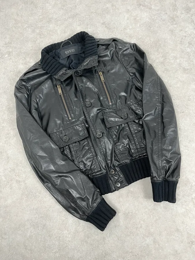 AW2007 Gucci Madonna Black Cargo Leather Jacket - Image 4