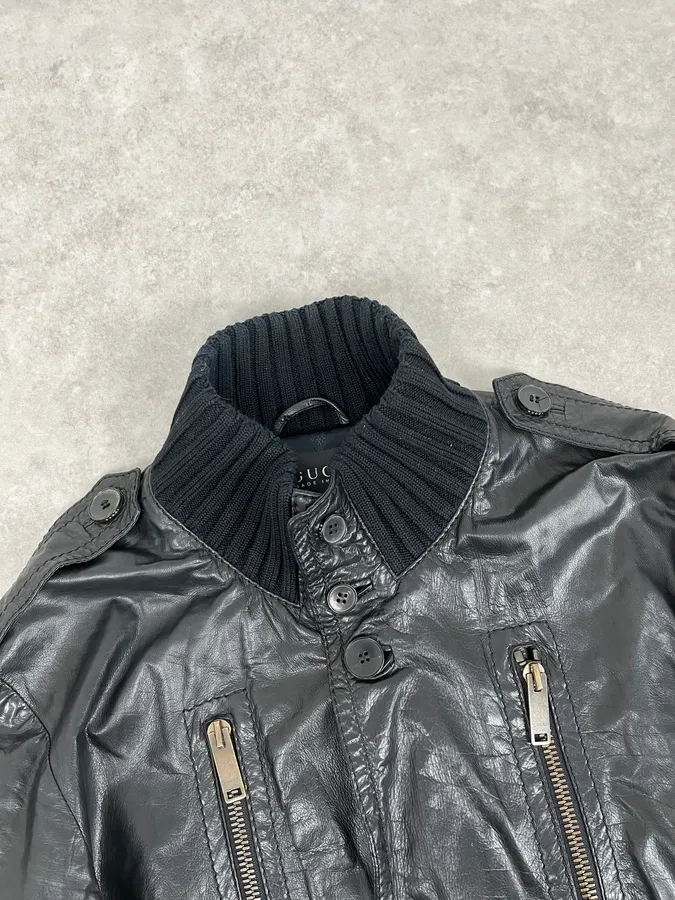 AW2007 Gucci Madonna Black Cargo Leather Jacket - Image 5