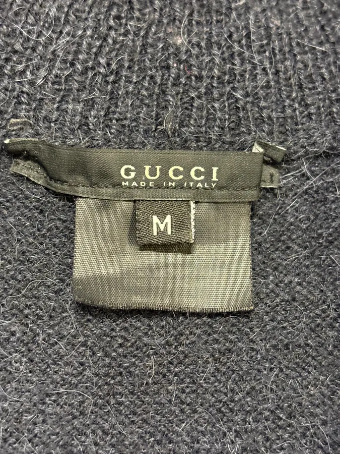 AW2007 Gucci Navy Asymmetrical Wool Buttoned Sweater by Frida Giannini - Image 8
