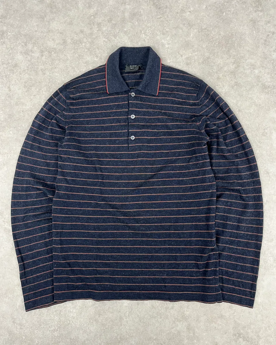 AW2007 Gucci Navy Striped Longsleeve Polo