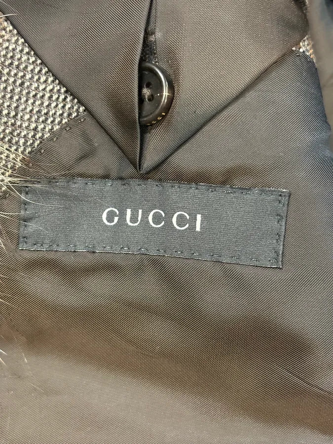 AW2007 Gucci Wolf Fur Collar Grey Tweed Blazer Jacket - Image 10