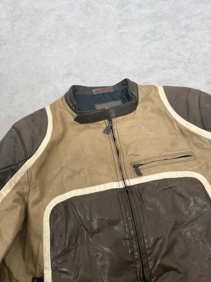 AW2007 Prada Beige & Brown Ricer Biker Leather Jacket - Image 7