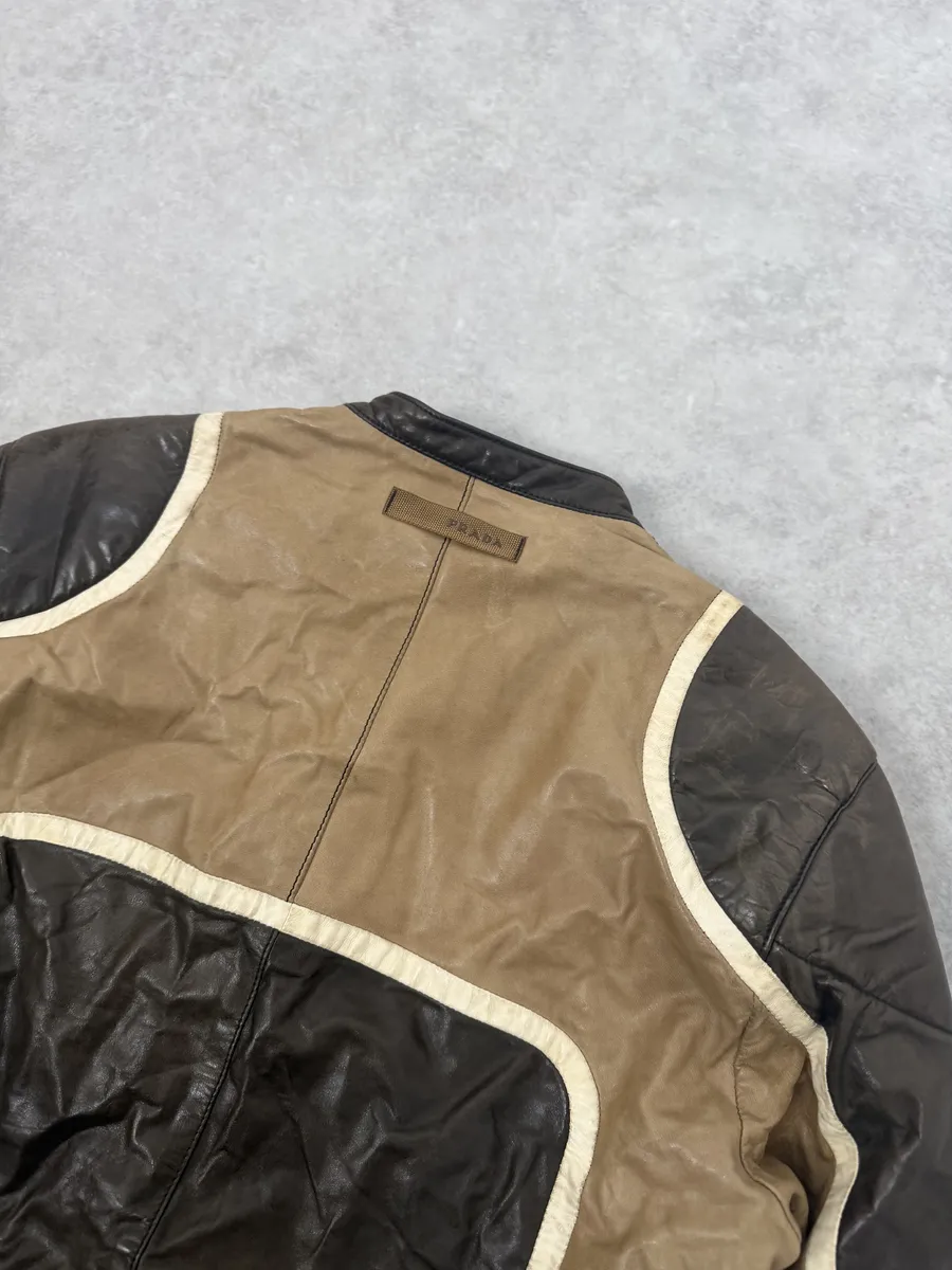 AW2007 Prada Beige & Brown Ricer Biker Leather Jacket - Image 8