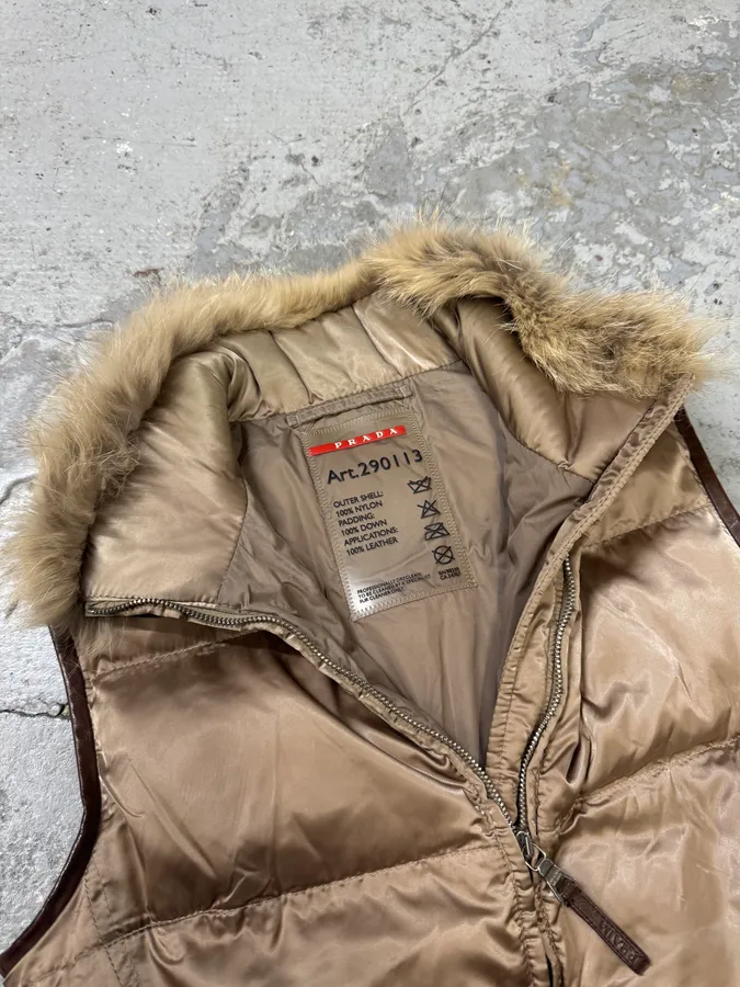 AW2007 Prada Beige Fur Collar Puffer Vest - Image 5