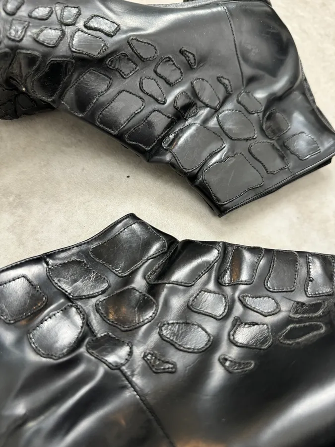 AW2007 Prada Black Leather Chelsea Crocodile Embossed Boots - Image 4