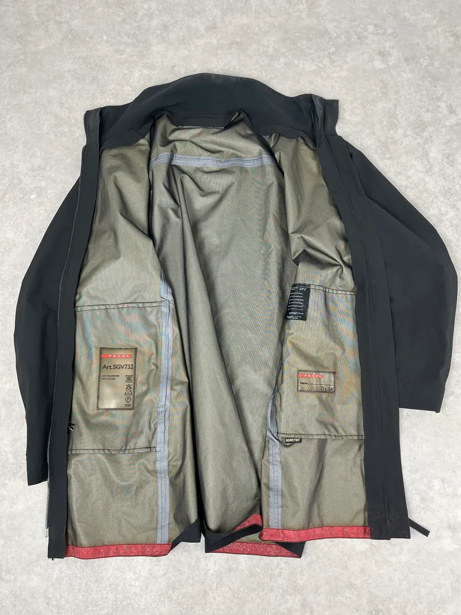 AW2007 Prada Black Nylon Long Windbreaker Jacket - Image 7