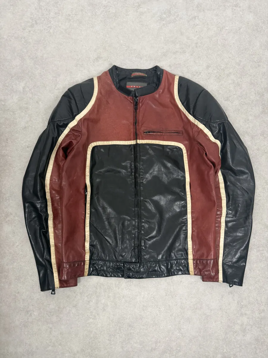 AW2007 Prada Black & Red Biker Racer Leather Jacket