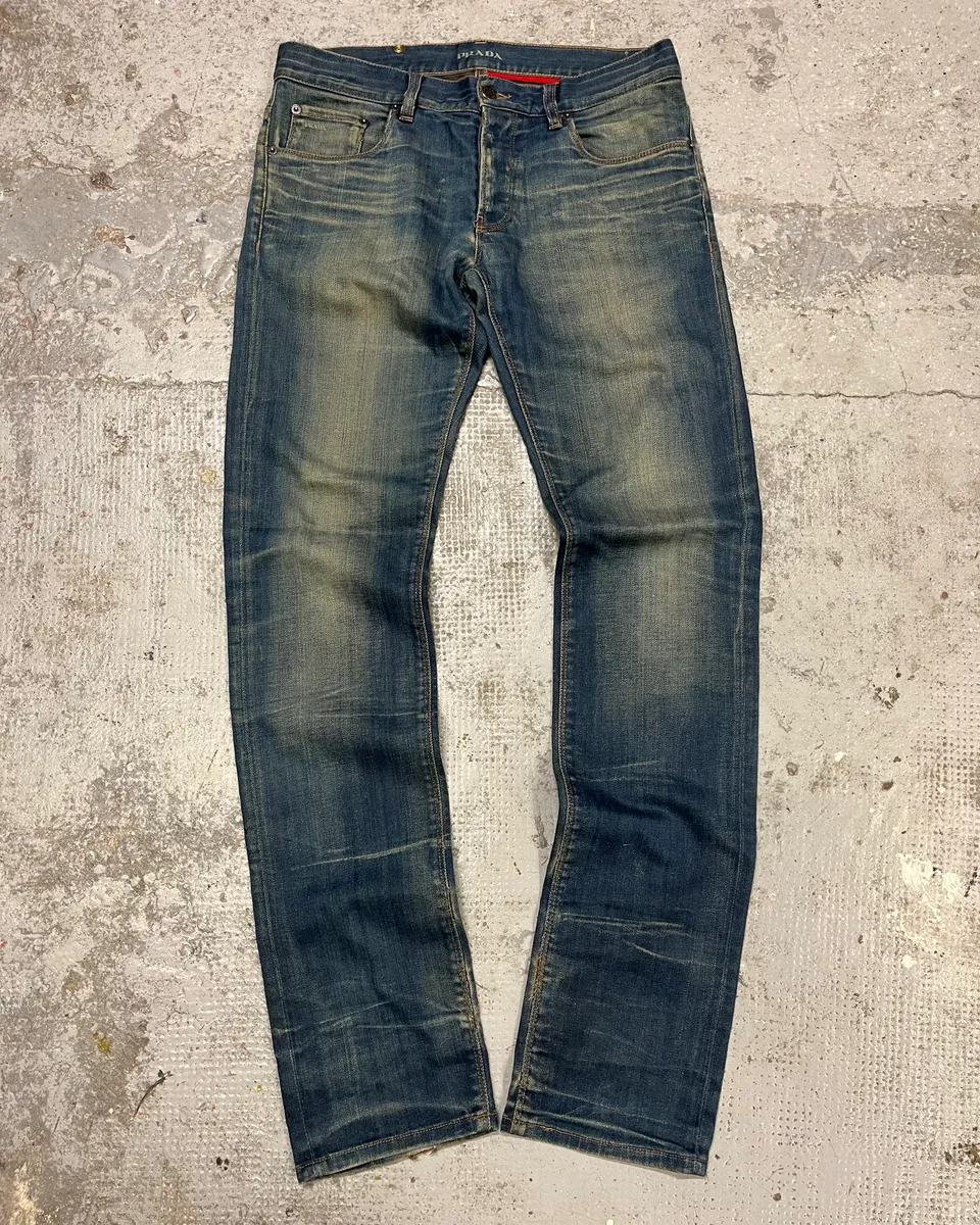 AW2007 Prada Blue Faded Denim Slim Jeans
