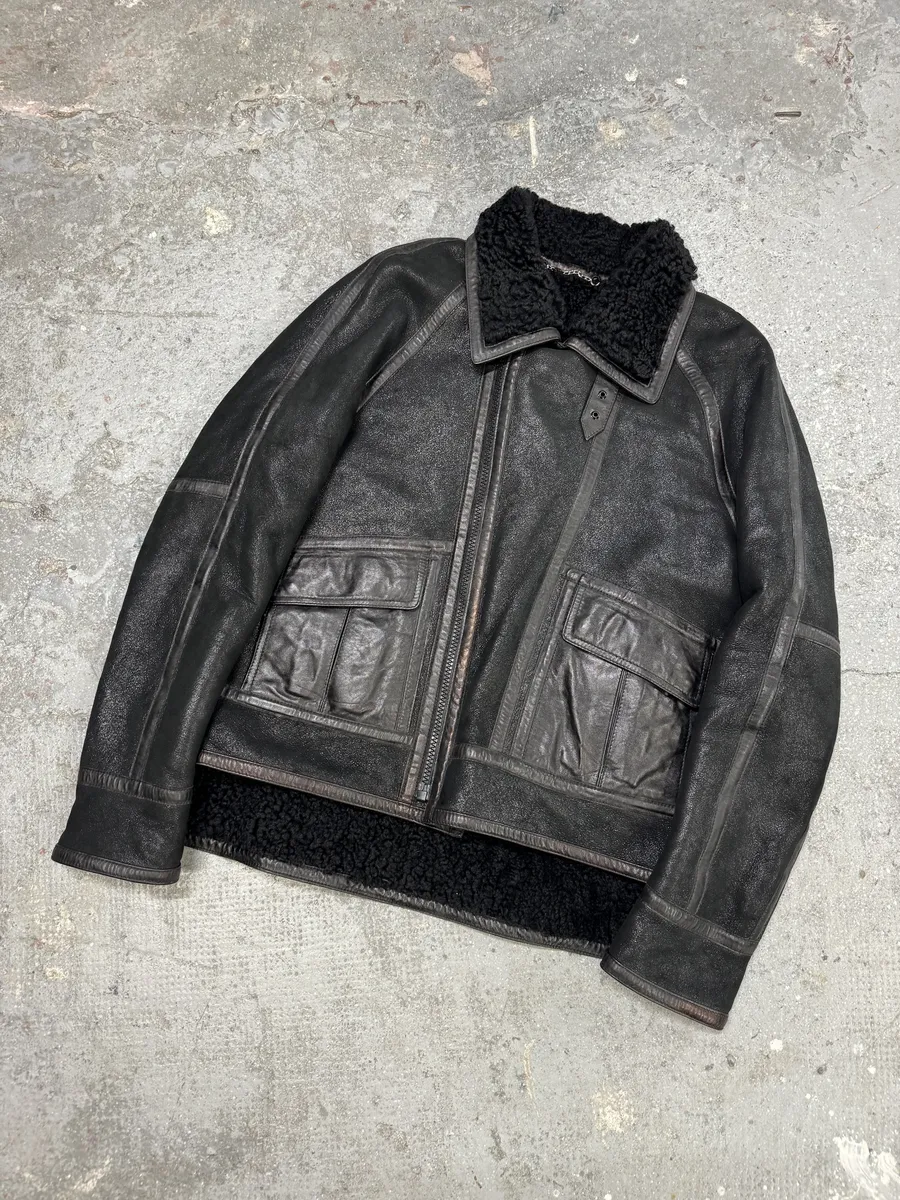 AW2008 Balenciaga Lambskin Black Asymmetrical Shearling Leather Jacket - Image 6