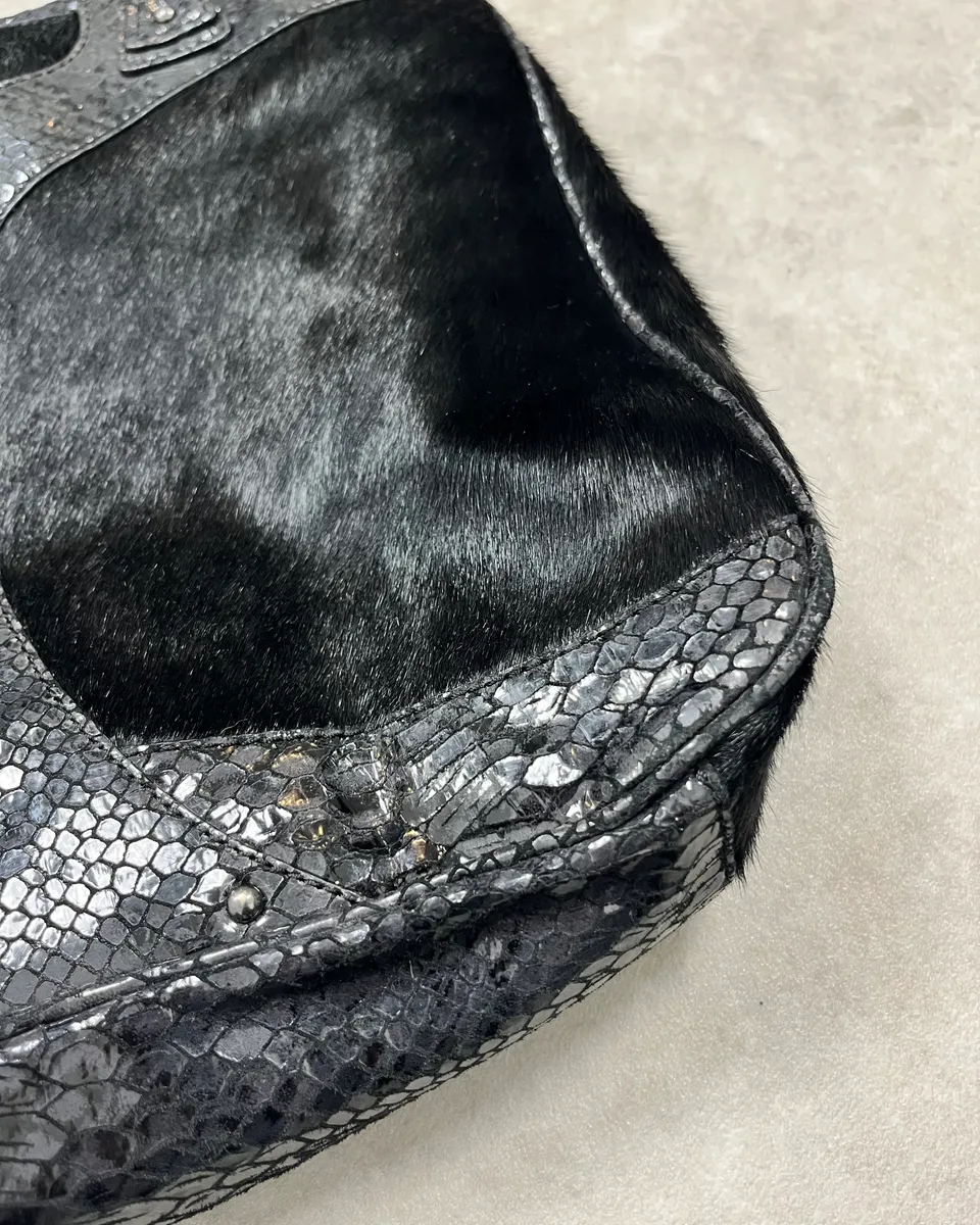 AW2008 Cavalli Black Fur & Python Effect Handle Bag - Image 6
