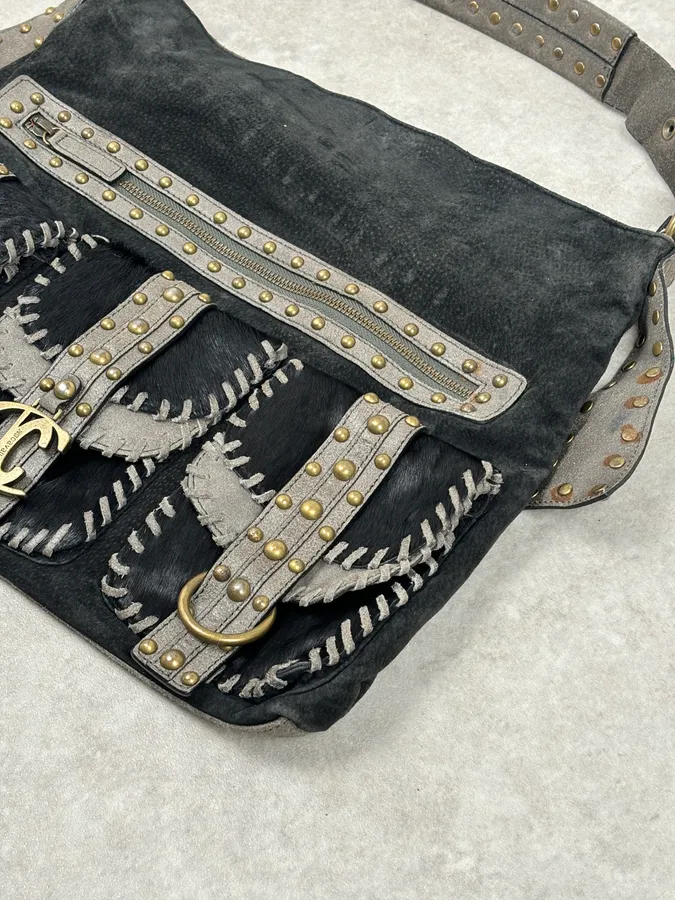 AW2008 Cavalli Black Fur Suede Shoulder Bag - Image 5