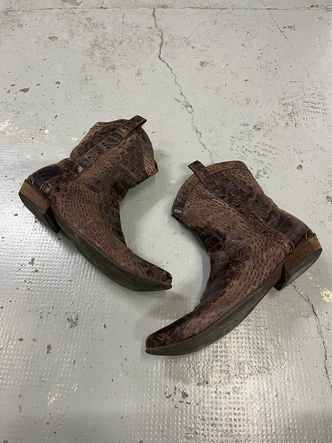 AW2008 Cavalli Brown Leather Crocodile Embossed Boots - Image 3