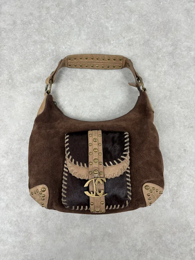 AW2008 Cavalli Brown Suede Leather Handle Bag