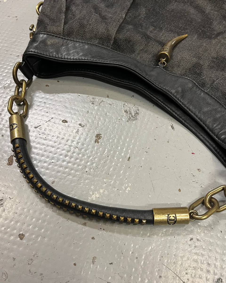 AW2008 Cavalli Grey Denim and Black Leather Handle Bag - Image 10