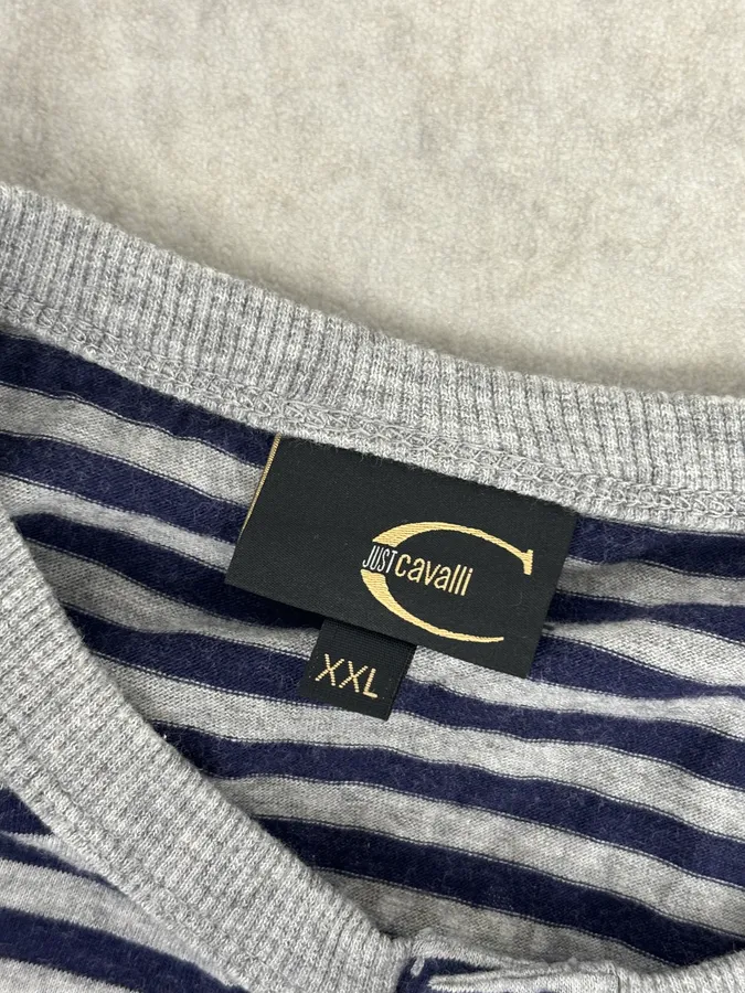 AW2008 Cavalli Navy & Grey Striped Henley Longsleeve - Image 8