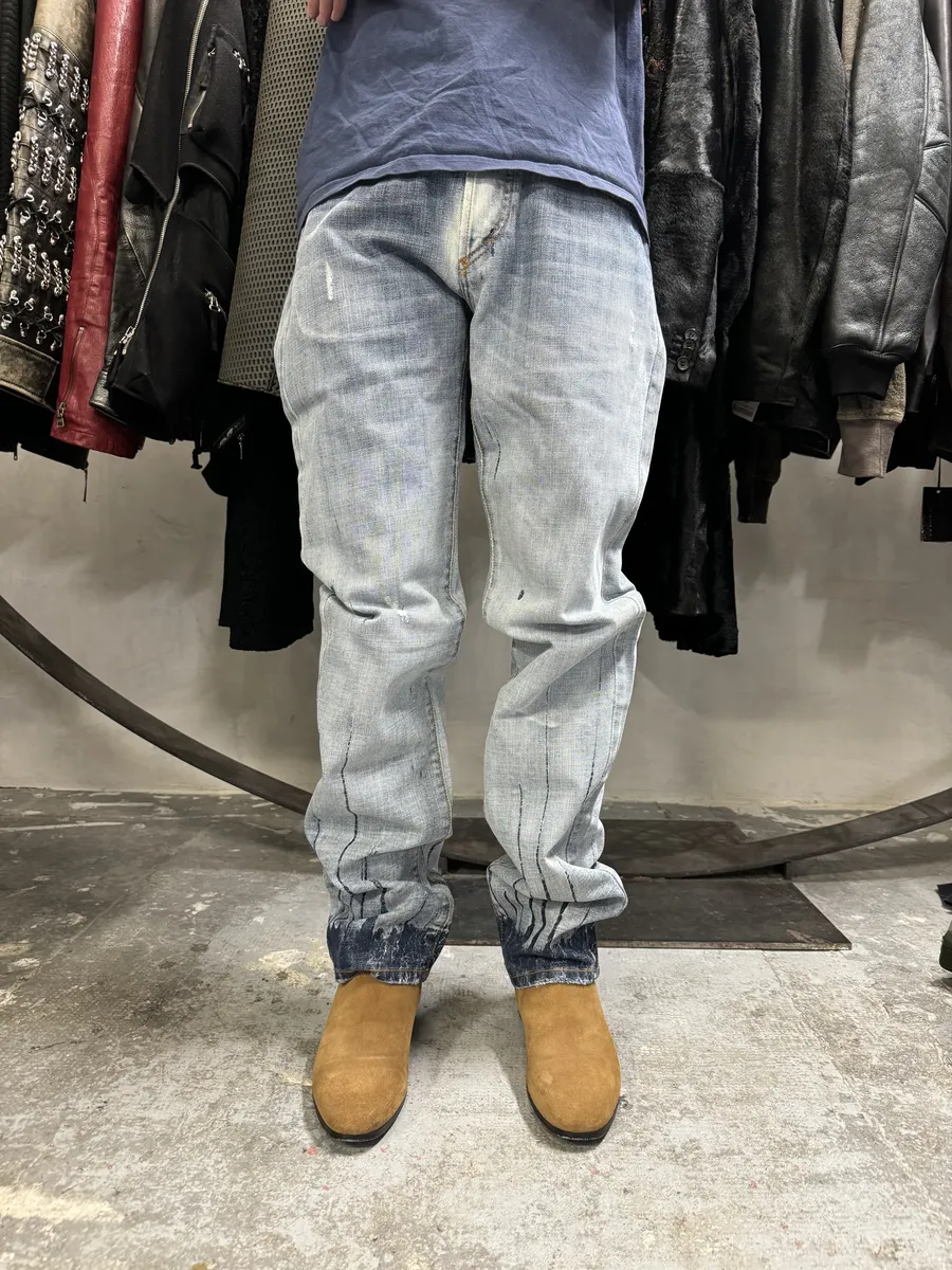AW2008 Cavalli Painted Effect Blood Blue Denim Jeans - Image 3