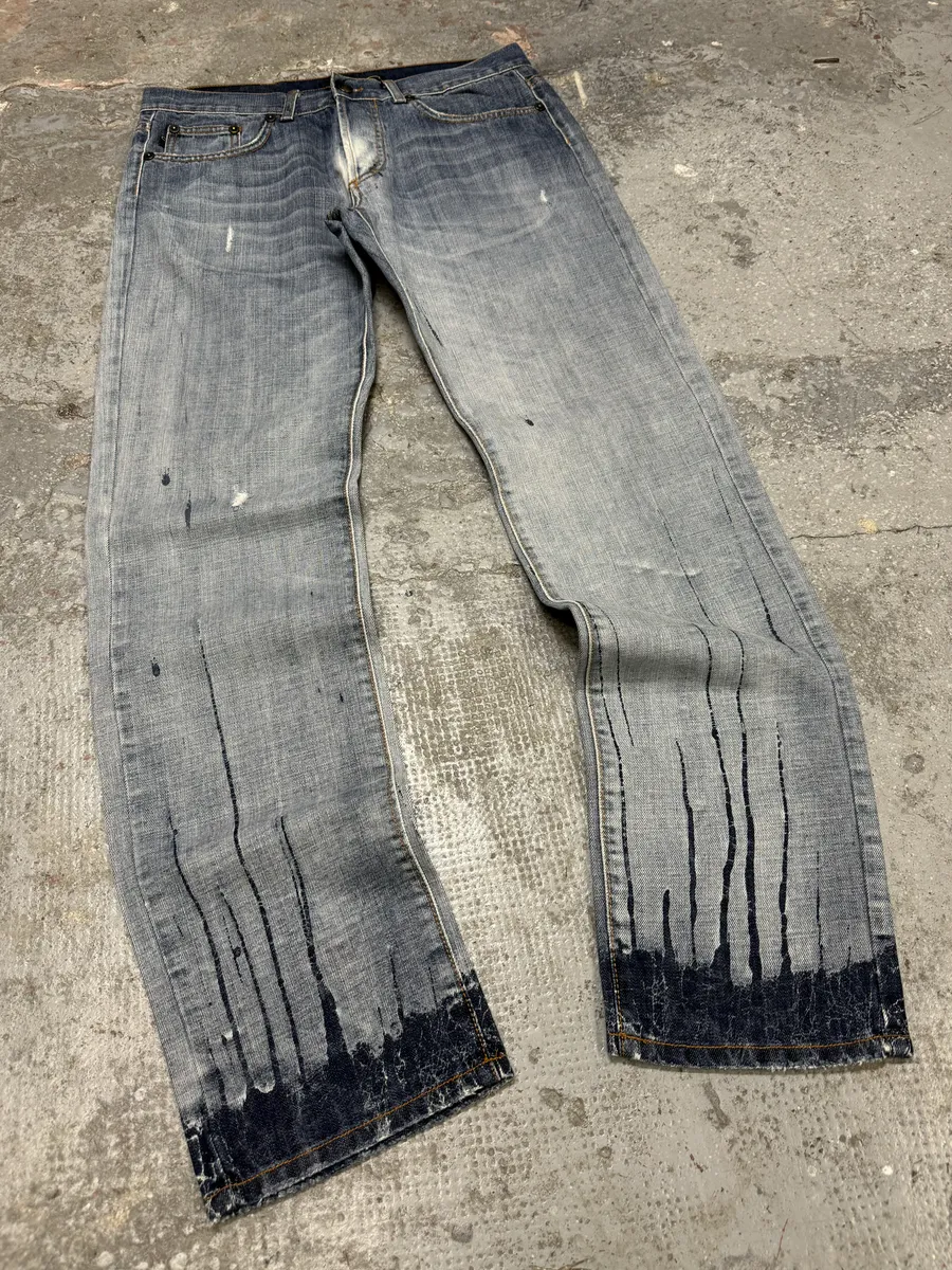 AW2008 Cavalli Painted Effect Blood Blue Denim Jeans - Image 9