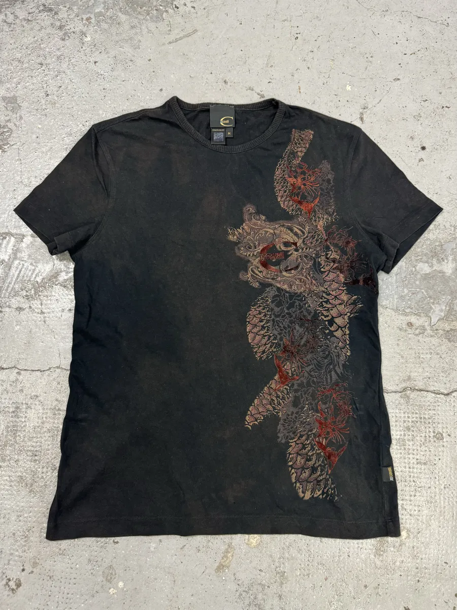 AW2008 Cavalli Red Exotic Aura Black T-Shirt