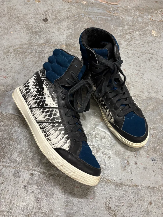 AW2008 Cavalli Snakeskin Effect Blue & Black High Sneakers - Image 5