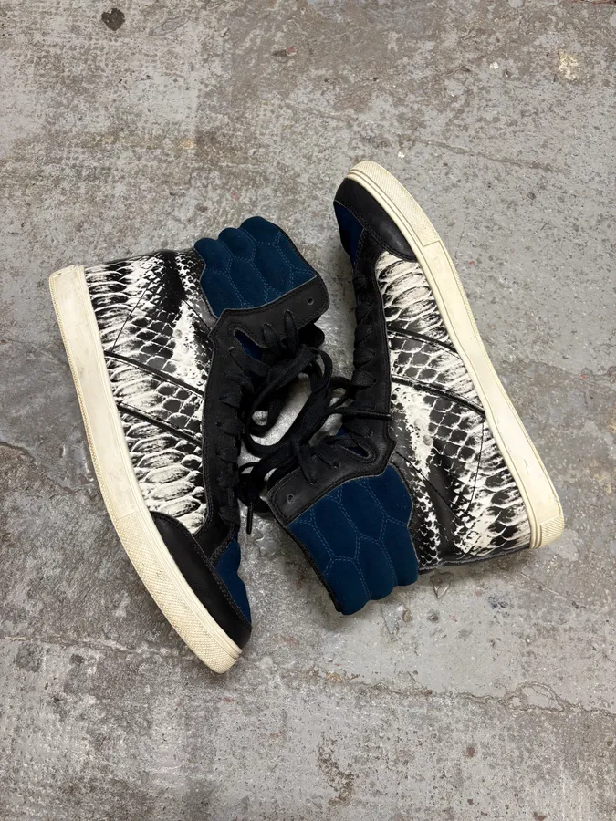 AW2008 Cavalli Snakeskin Effect Blue & Black High Sneakers - Image 6