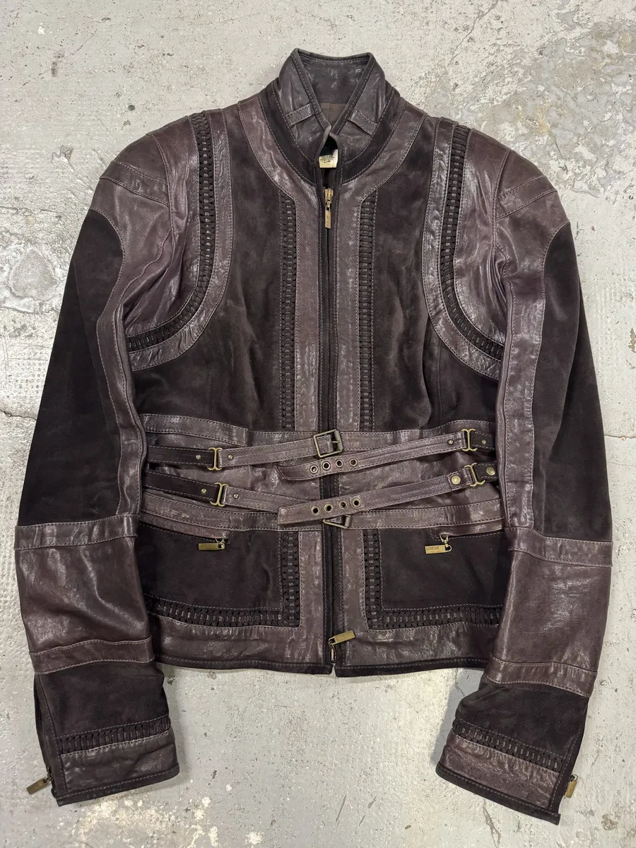 AW2008 Cavalli Soldier Purple Metallic Leather Hybride Jacket