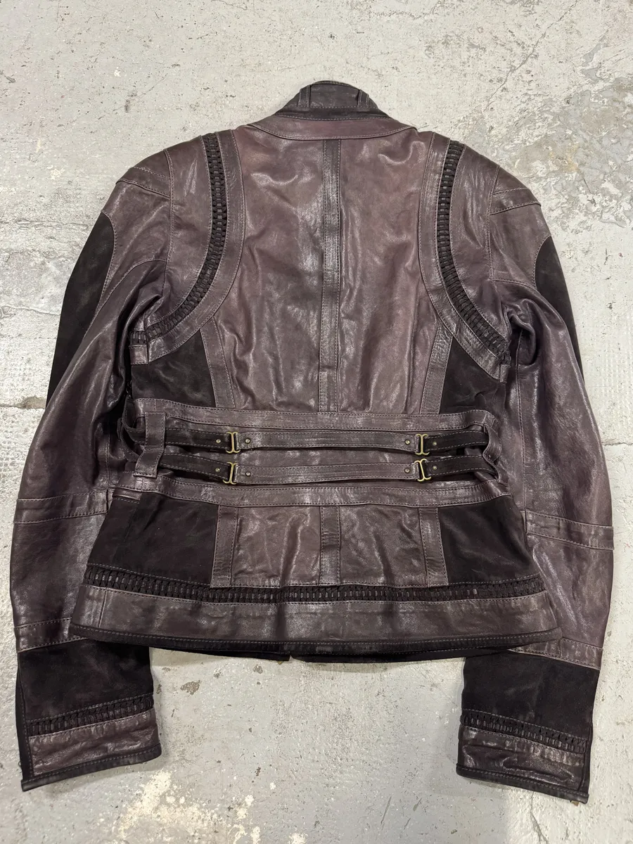 AW2008 Cavalli Soldier Purple Metallic Leather Hybride Jacket - Image 2