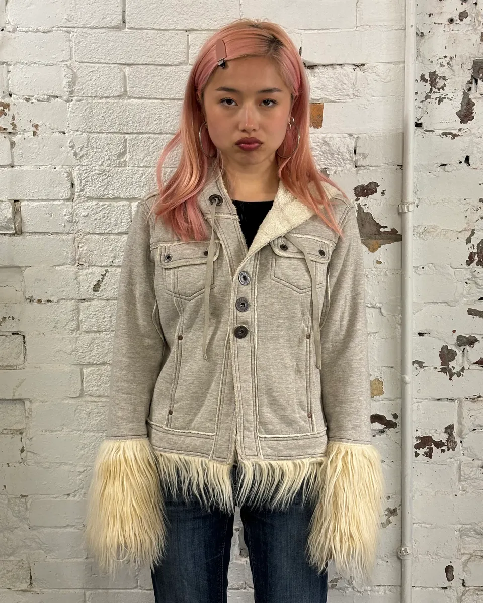 AW2008 Diesel Grey Faux Fur Trim Jacket - Image 2