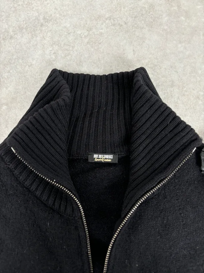 AW2008 Dirk Bikkembergs Black Hybrid Wool & Leather Minimalist Zip-up Sweater - Image 8