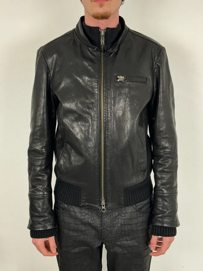 AW2008 Dirk Bikkembergs Black Premium Mafia Leather Jacket - Image 2