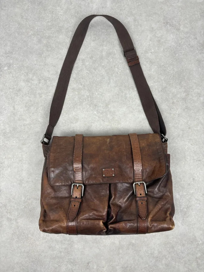 AW2008 Dolce & Gabbana Brown Leather Vintage Messenger Bag