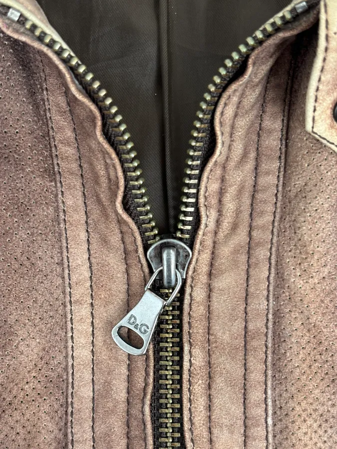 AW2008 Dolce & Gabbana Brown Perfored Aviator Classy Leather Jacket - Image 10