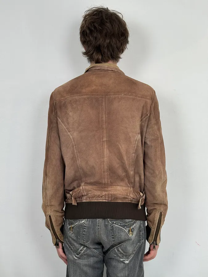 AW2008 Dolce & Gabbana Brown Perfored Aviator Classy Leather Jacket - Image 3
