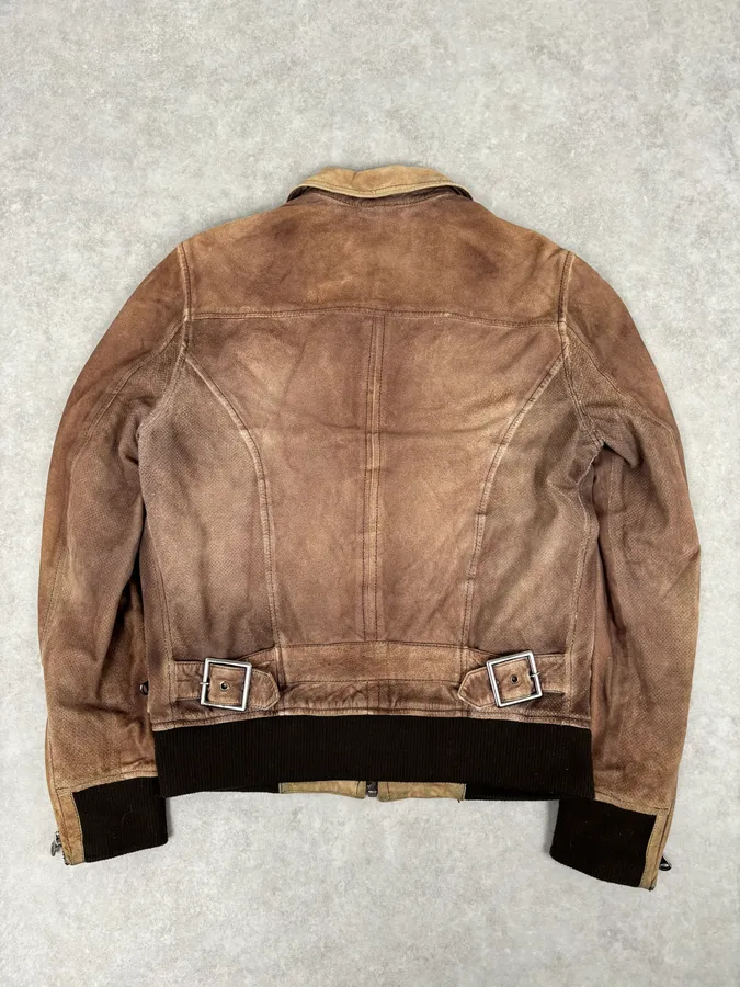AW2008 Dolce & Gabbana Brown Perfored Aviator Classy Leather Jacket - Image 6
