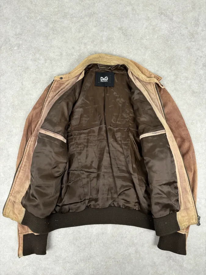 AW2008 Dolce & Gabbana Brown Perfored Aviator Classy Leather Jacket - Image 8