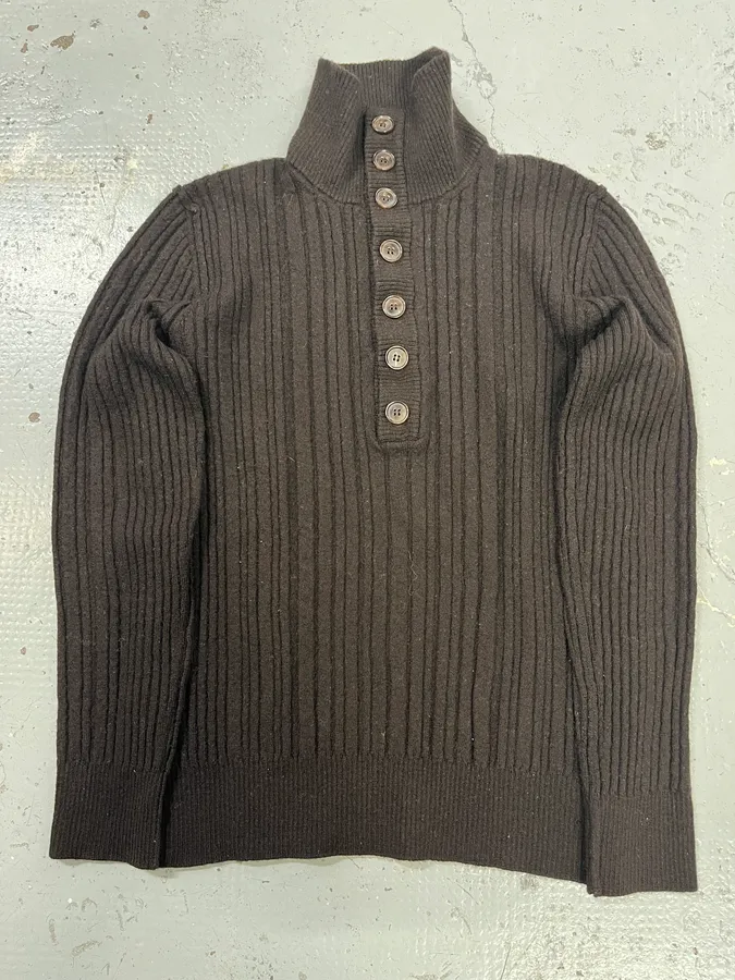 AW2008 Dolce & Gabbana Buttoned Brown Wool Sweater - Image 3