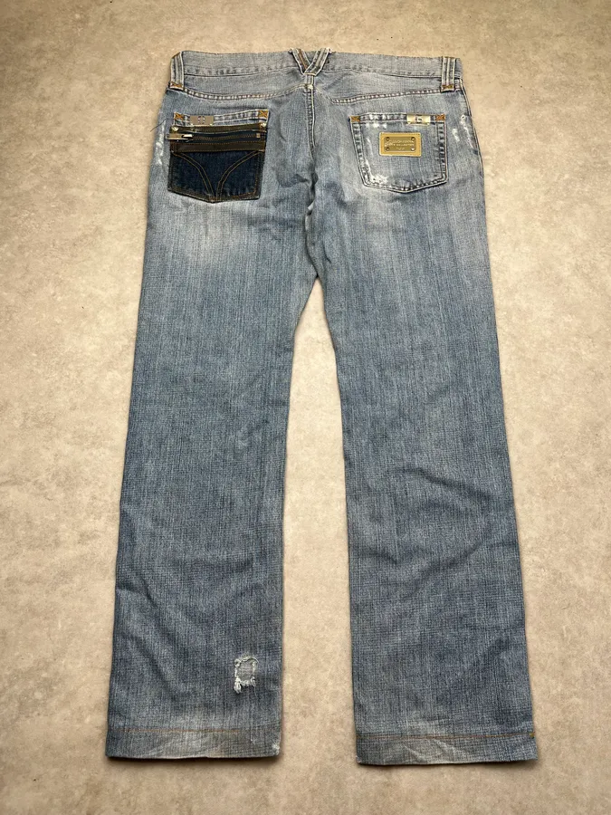 AW2008 Dolce & Gabbana Contrast Back Pocket Light Blue Denim Jeans - Image 3