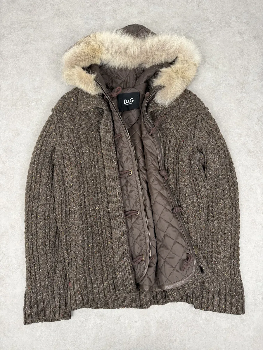 AW2008 Dolce & Gabbana Khaki Wool Layered Fur Collar Jacket - Image 8