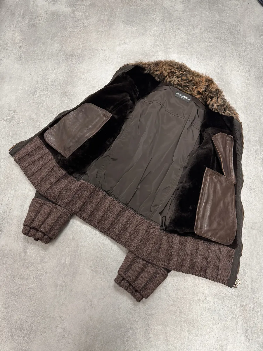 AW2008 Dolce & Gabbana Shearling Hybrid Bomber Jacket - Image 4