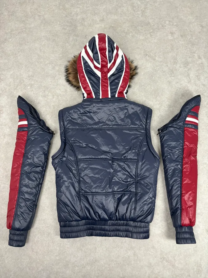 AW2008 Dolce & Gabbana UK Flag Blue & Red Fur Hooded Puffer Jacket - Image 2