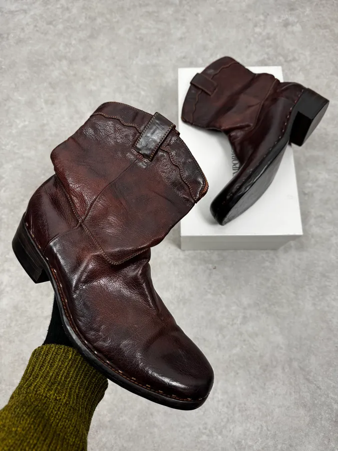 AW2008 Emporio Armani Leather Brown Eroded Cowboy Boots