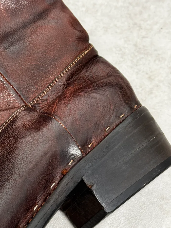 AW2008 Emporio Armani Leather Brown Eroded Cowboy Boots - Image 6