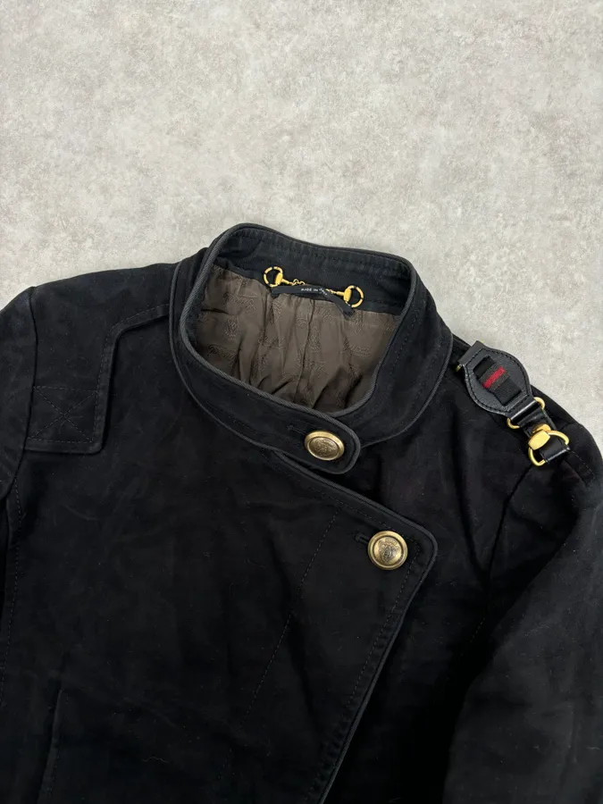 AW2008 Gucci Black Asymmetrical Elbow Patch Jacket by Frida Giannini - Image 4