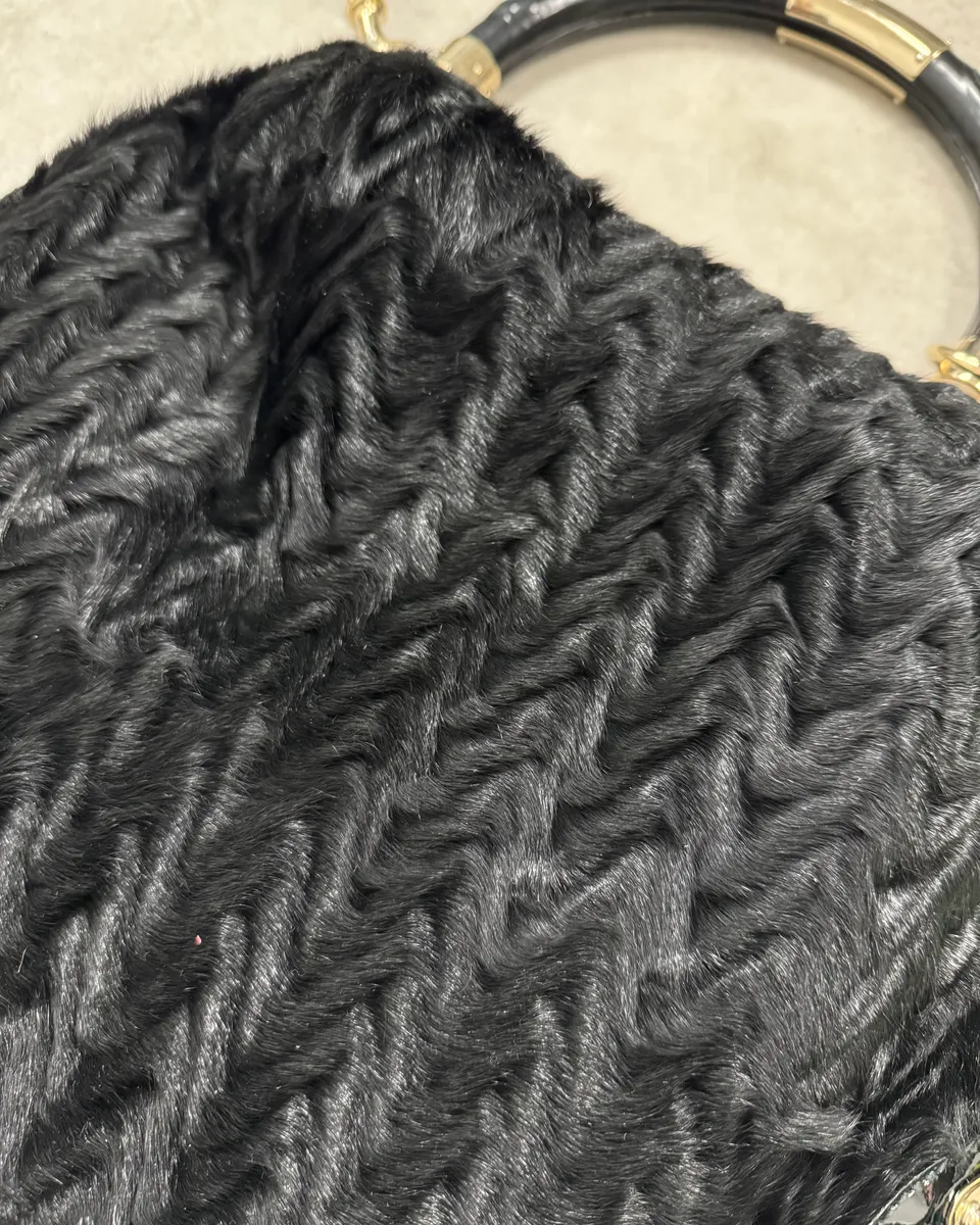 AW2008 Gucci Black Karakul Indy Fur Bamboo Handle Bag - Image 9