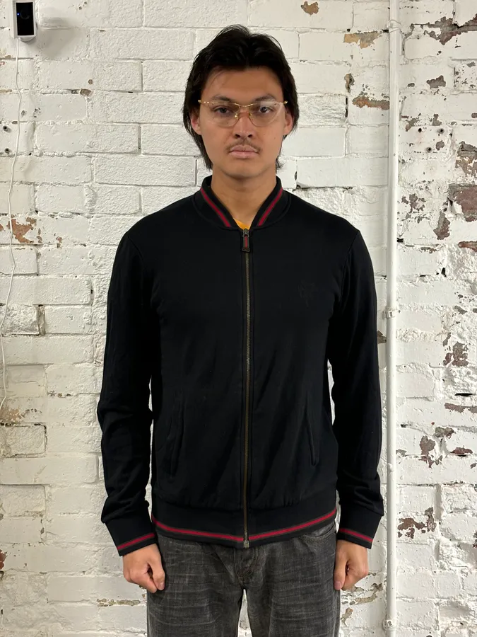 AW2008 Gucci Black Signature Web Stripe Zip-up Hoodie - Image 2