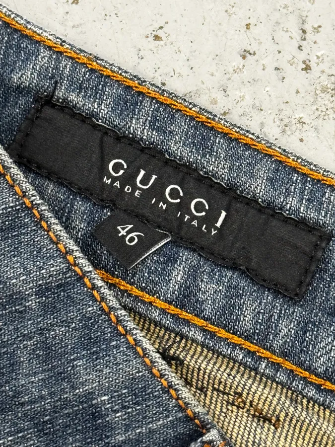 AW2008 Gucci Blue Embroidered Logo Slim Jeans by Frida Giannini - Image 10