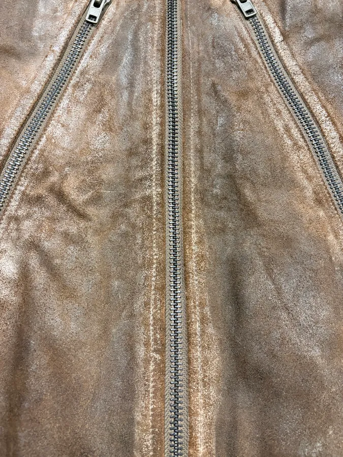 AW2008 Maison Margiela Brown 5-Zip Eroded Leather Biker Jacket - Image 11