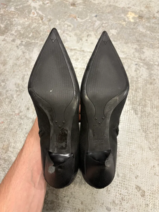 AW2008 Prada Black Leather Raw Heels - Image 7