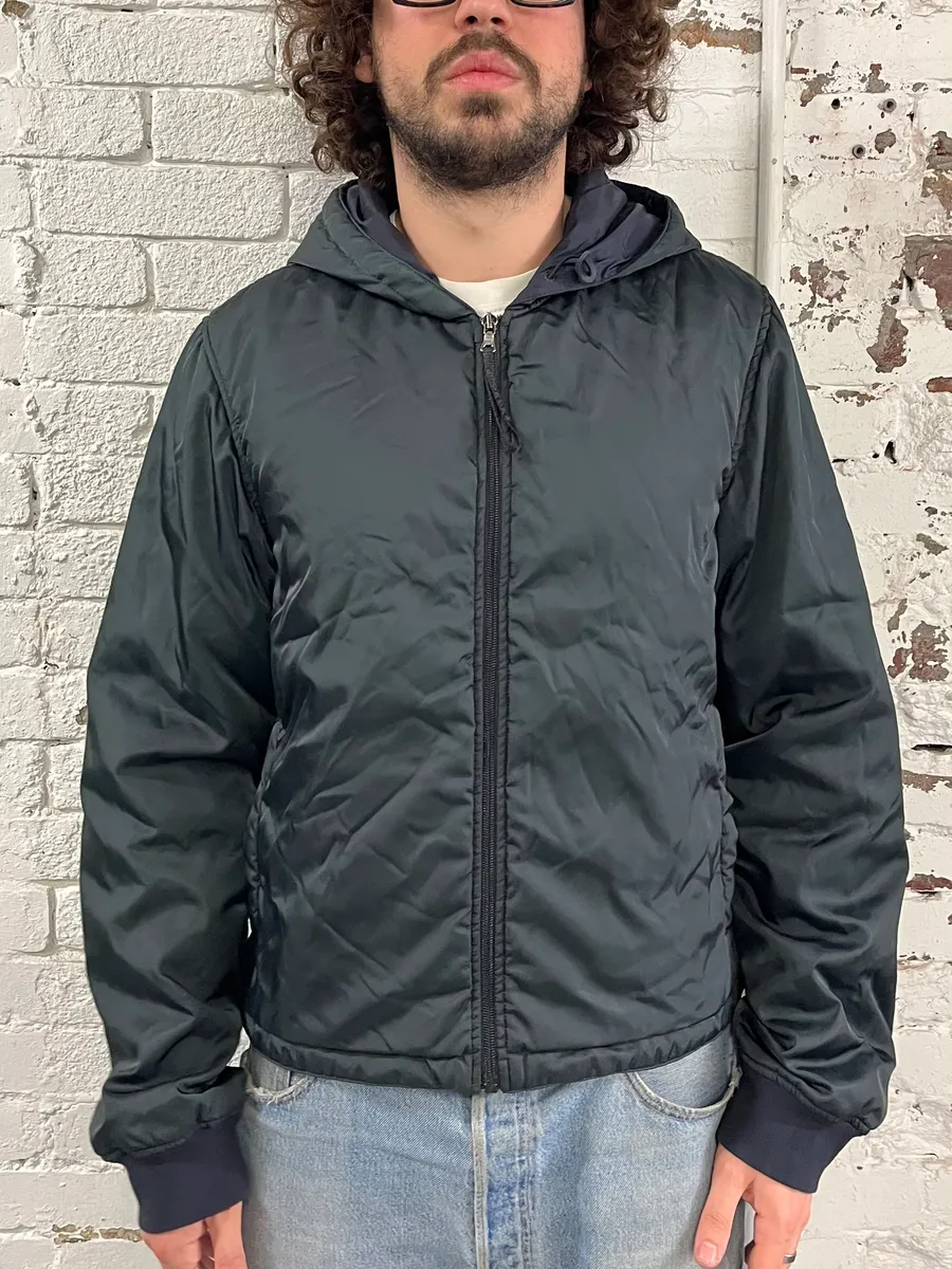 AW2008 Prada Dark Green Hooded Nylon Bomber Jacket - Image 2