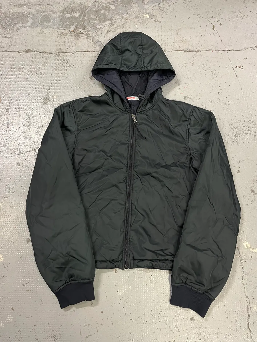 AW2008 Prada Dark Green Hooded Nylon Bomber Jacket - Image 4
