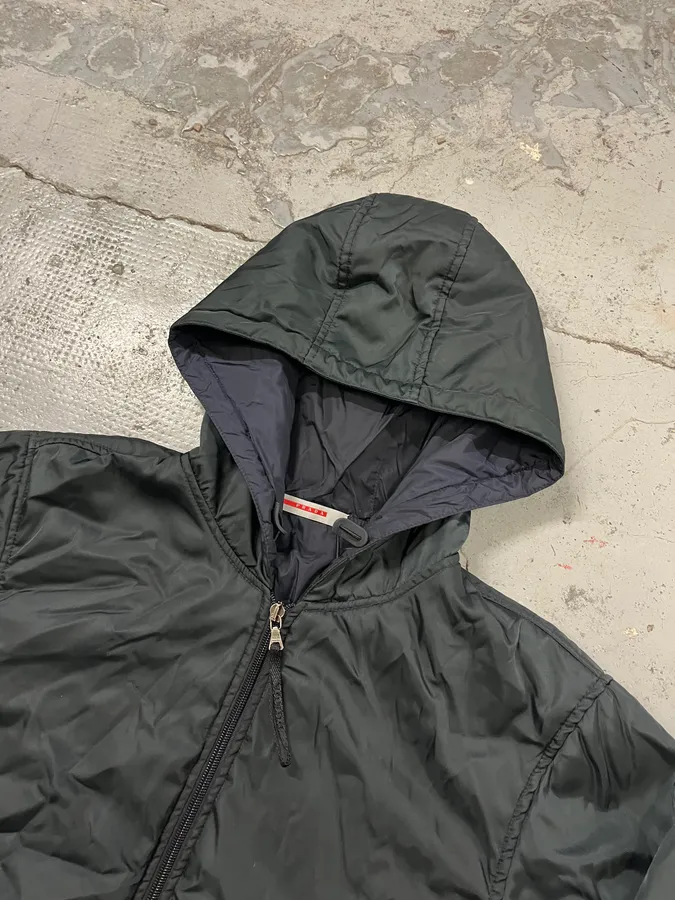 AW2008 Prada Dark Green Hooded Nylon Bomber Jacket - Image 7